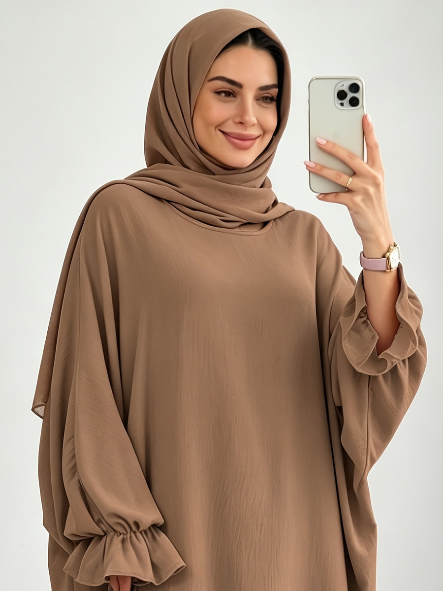 1pc Moisture-Wicking Breathable Fabric Loose Comfortable Batwing Dress Casual All-Match Abaya Suitable for Women'S Daily Wear Without Headscarf, Summer Abaya Women Abaya Women Muslim Dress Robe Summer Abaya Women - Khaki