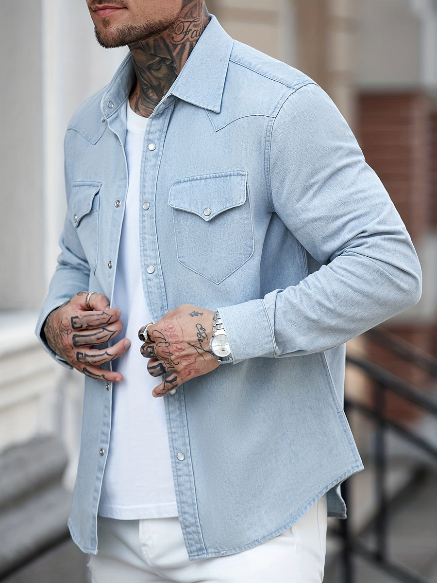 Men's Denim Shirt, Smart Casual - Sky Blue