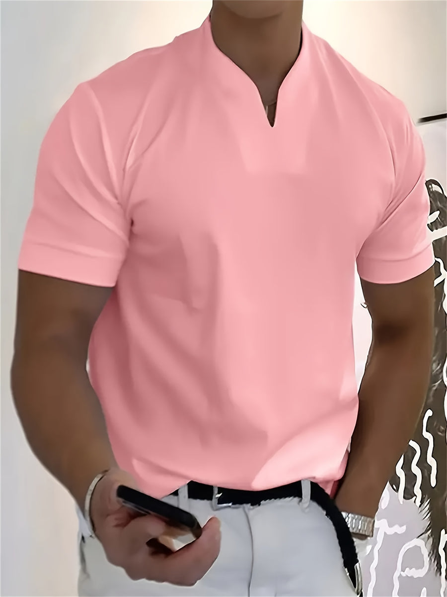 A 2026 New Style Men'S Summer Casual Sports V-Neck T-Shirt, Featuring a Street Fashion V-Neck Design, a Lightweight And Breathable Training Shirt for Exercise And Fitness, Suitable As a Base Layer for Daily Wear - Pink