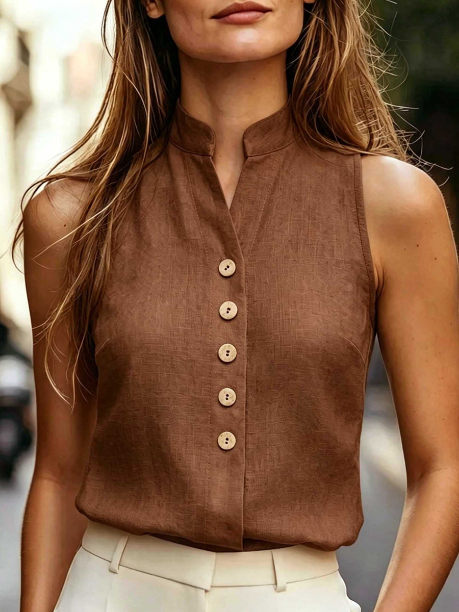 Women's Summer Solid Color V-Neck Sleeveless Casual Elegant High-Quality Shirt, Suitable for Occasions Such as Carnivals, Labor Day,, Travel, the Beach, and the Streets. Summer Top, Business Casual Women's Top, Vest Top for Women, Latest Women's Top - Khaki
