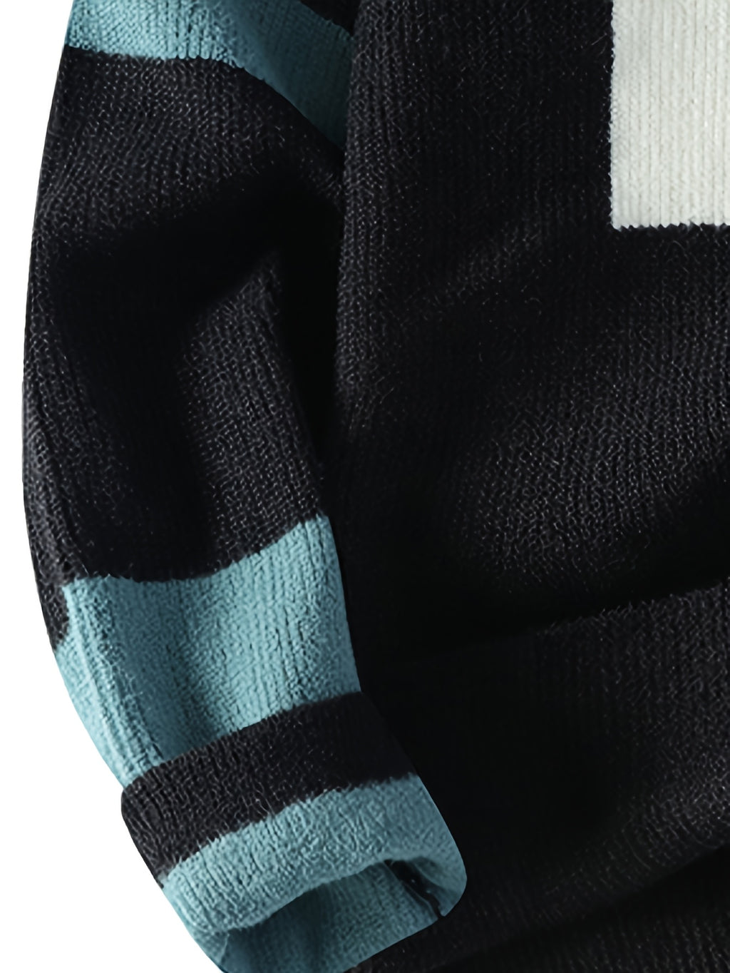 Men'S Round Neck Jacquard Sweater 2026 Autumn And Winter New Fashionable Contrasting Color Loose Thick Knitted Pullover Top - Black