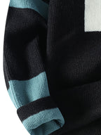 Men'S Round Neck Jacquard Sweater 2026 Autumn And Winter New Fashionable Contrasting Color Loose Thick Knitted Pullover Top - Black