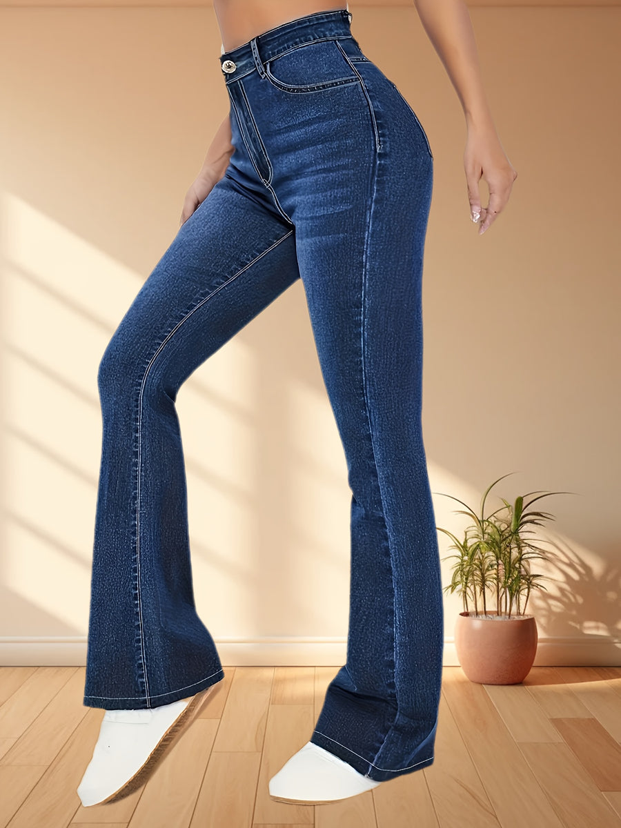 Blue Fashionable Elegant Versatile High-Elastic Denim Skinny Pants - Navy Color