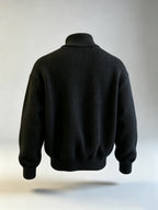 Zip-Up Stand Collar Knit Cardigan, Casual Thick Ribbed Knitwear Jacket, Men's Fashion Winter Clothes for Men - Black