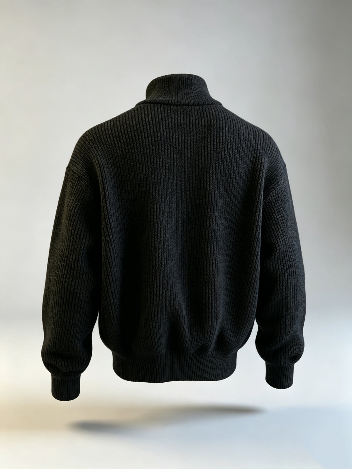 Zip-Up Stand Collar Knit Cardigan, Casual Thick Ribbed Knitwear Jacket, Men's Fashion Winter Clothes for Men - Black