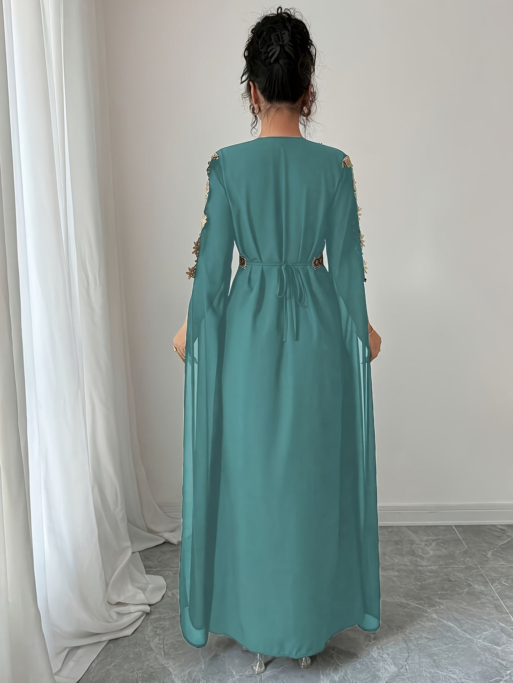 DJ0518185 Integrated Exquisite Golden Embroidery Mesh Outer Wrap Dress, Luxurious Elegant Temperament, "Golden Embroidery" Highlights Golden Embroidery Element - Green