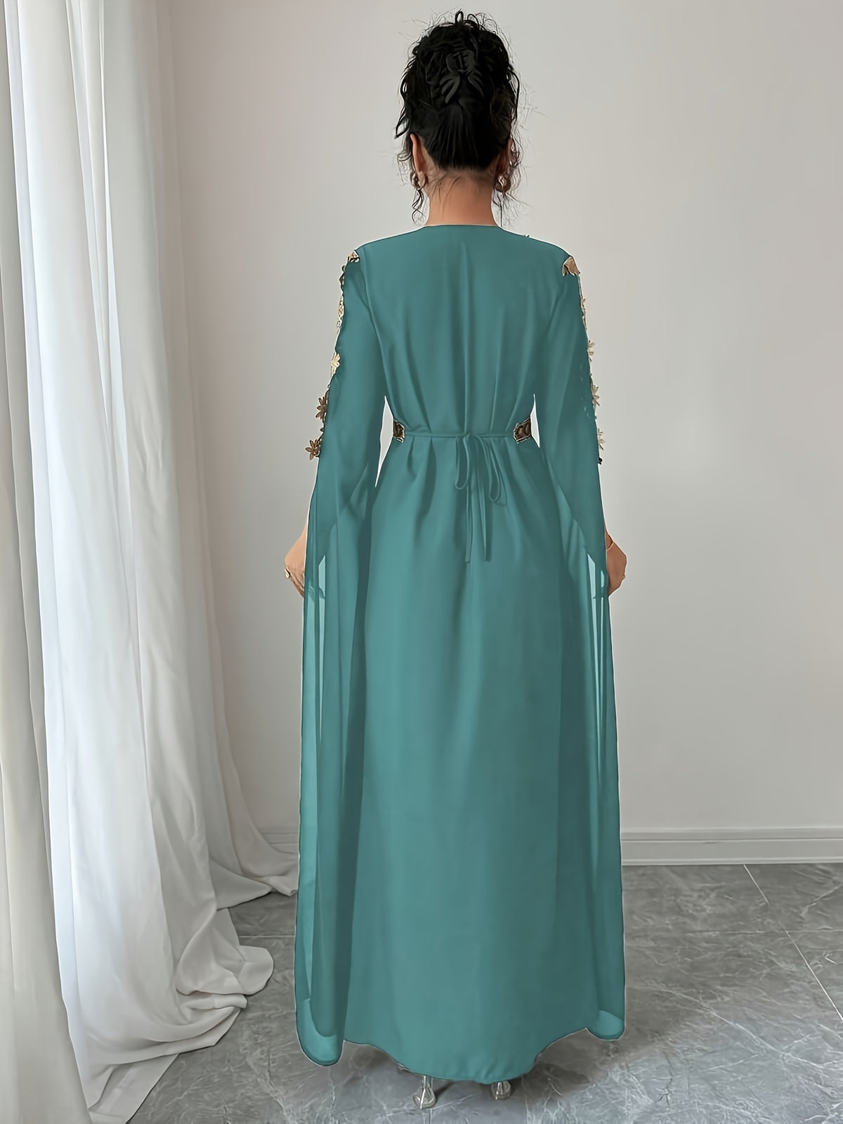 DJ0518185 Integrated Exquisite Golden Embroidery Mesh Outer Wrap Dress, Luxurious Elegant Temperament, "Golden Embroidery" Highlights Golden Embroidery Element - Green