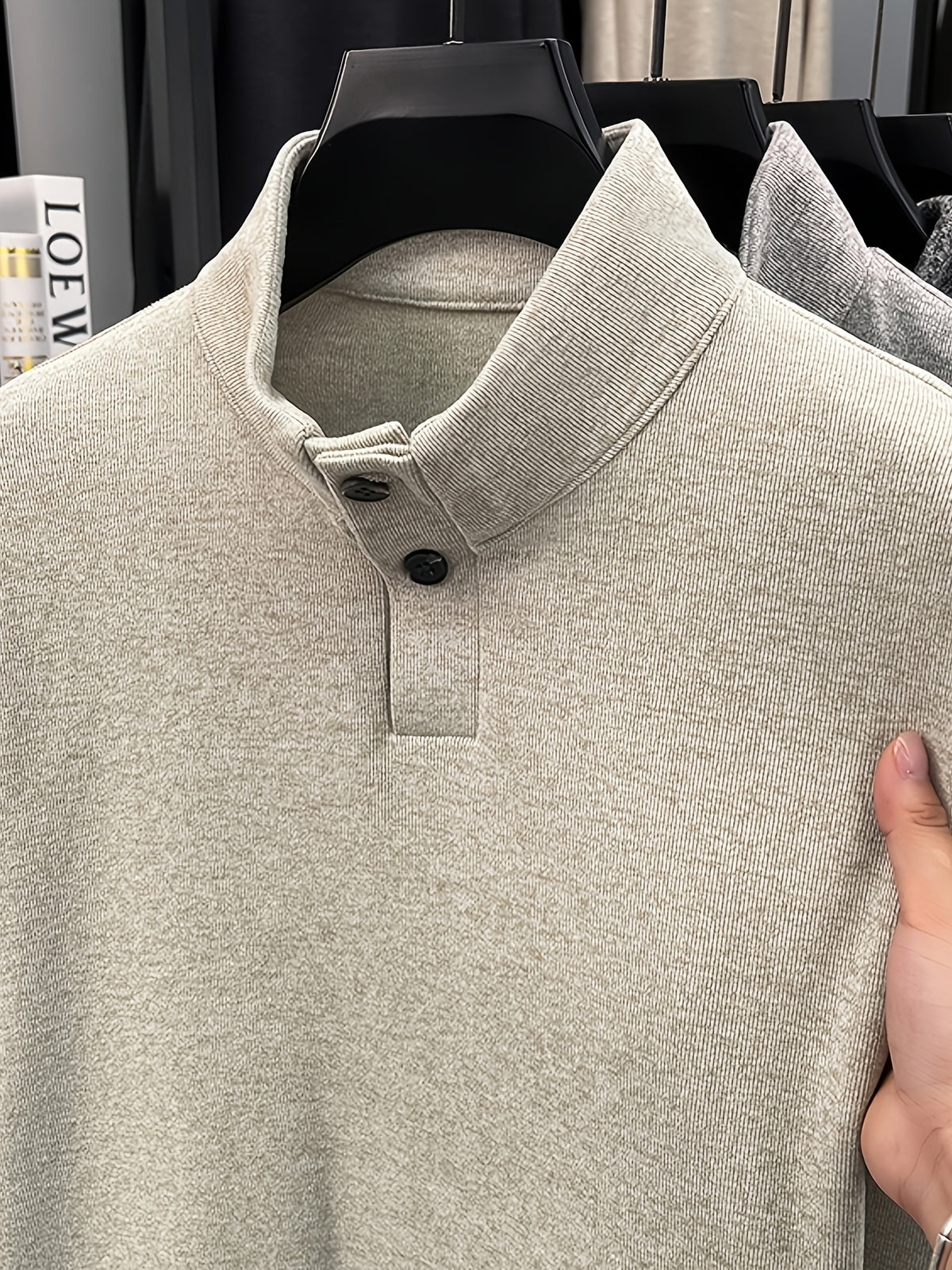 Men's Floral Yarn Stand Collar Long Sleeve Top, Multi-Color Options for Autumn, Half-Button Pullover Base Layer, Fine, Skin-Friendly, and Comfortable Fabric, Suitable for Business Commuting and Business Trips, Loose and Casual Men's Wear for Fishing - Light Oats