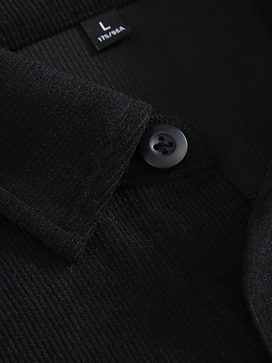 Men'S Corduroy Button-Up Shirt, Long Sleeve Comfortable Solid Color Single Pocket Layering New All-Season Casual Fashion Versatile Shirt - Black