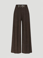 New Women'S High-Waist Metallic Button-Design Wide-Leg Pants, Elegant Casual Daily Wear - Coffee Color