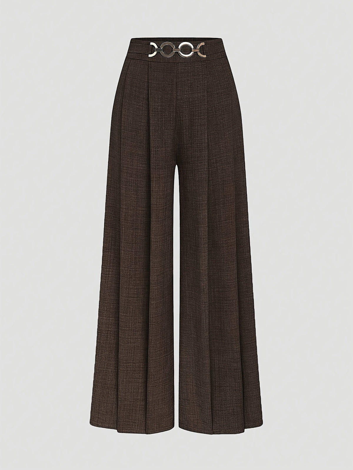 New Women'S High-Waist Metallic Button-Design Wide-Leg Pants, Elegant Casual Daily Wear - Coffee Color
