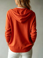Lyocell Tencel Women'S Sweater Cardigan Hooded Cardigan Women'S Spring Autumn Winter Style Long Sleeve Button Loose Coat, Western Style Casual Temperament Top, Drawstring Hood Design, Daily Commute Outing Versatile Outerwear Elegant - Orange Red
