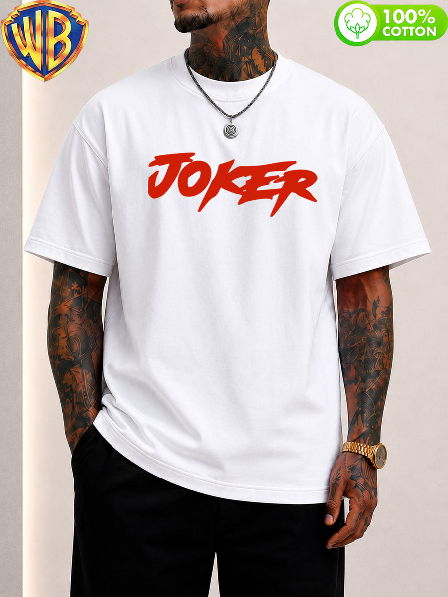 Dark Style Joker "Why So Serious?" Cartoon Print Men'S T-Shirt, Trendy Design Short Sleeve Top, Pure Skin-Friendly Breathable, Casual Versatile Non-Pick Body, Suitable for Daily Commute, Party, Holiday Date, Vacation Travel, Student Outfit - White