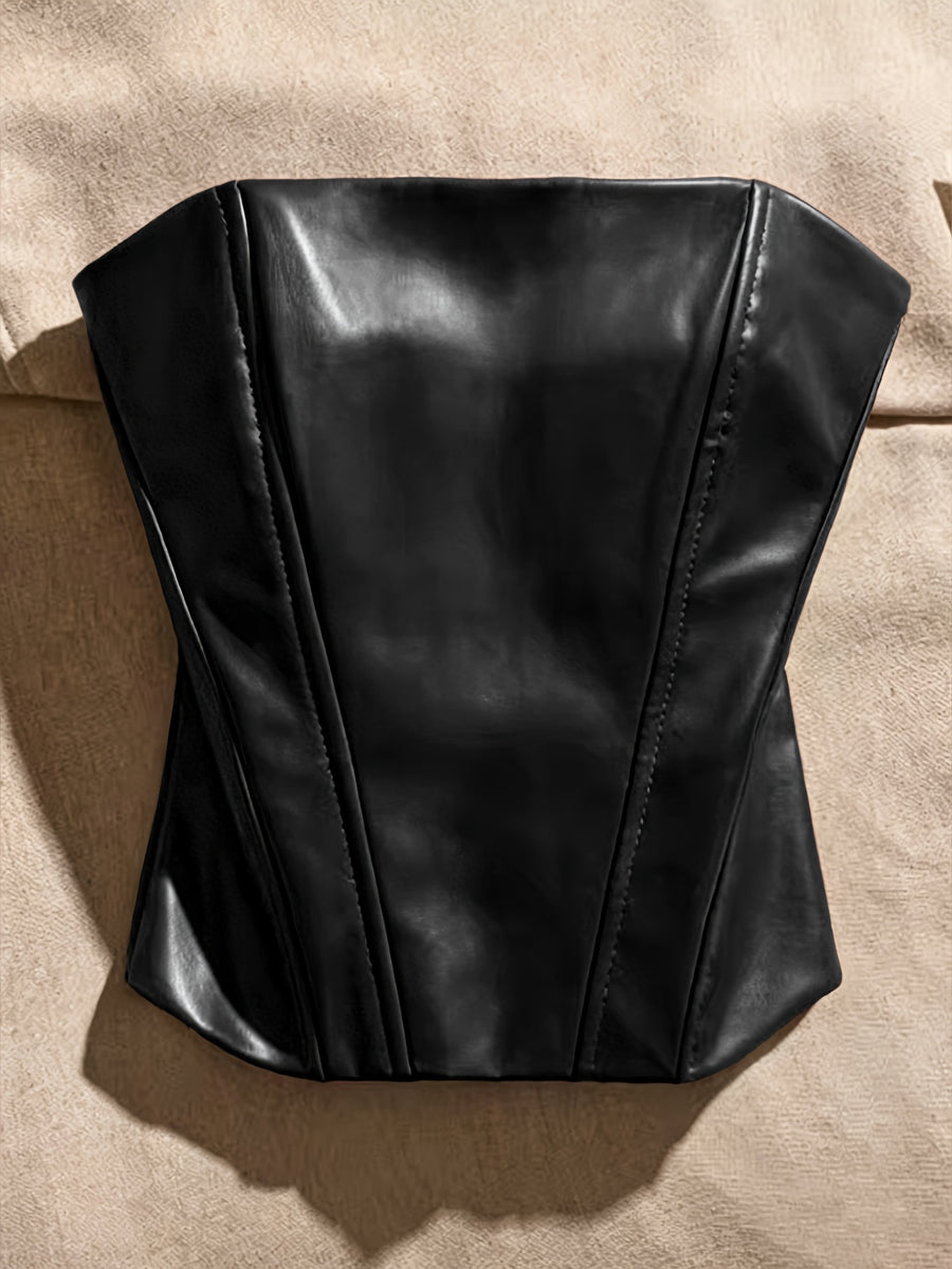 French-Style Slim-Fit Fishbone Design Sexy Off-Shoulder Crop Top, Wearable as Outerwear or Innerwear, Y2K Sexy Style, Music Festival Outfit, Pure Desire Street Fashion, Sexy Outfit, Suitable for Valentine's Day Parties, Dates, and Evening Events - Black