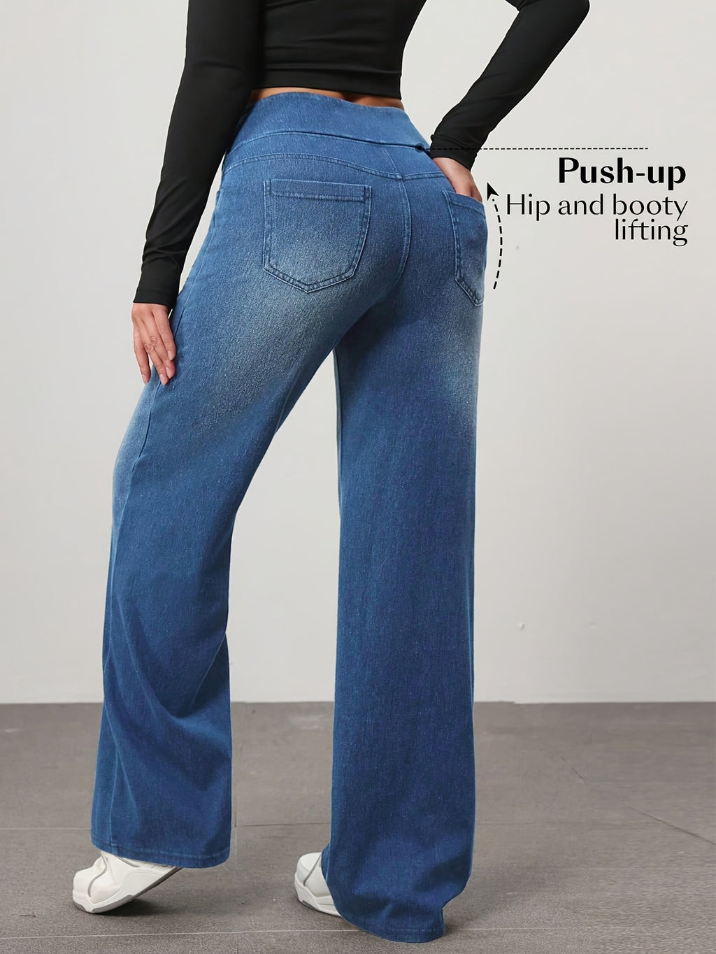 Women'S Loose Wide-Leg Elastic High-Waist Stretch Comfortable Temperament Elegant Women'S Trousers - Blue