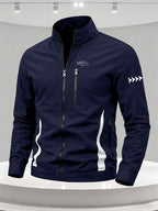 Men'S Spring Autumn Stand-Collar Casual Jacket, Zipper-Style Lightweight Coat, Side Contrast Stand-Collar Sporty Commuter Top - Star Blue