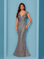 Elegant Beaded Mature Sleeveless Fishtail Dress Summer Party Dinner Formal High-end Luxury Bridesmaid Dresses V-Neck Wedding Mom Dress Sexy Tank Long Skirt - Grey