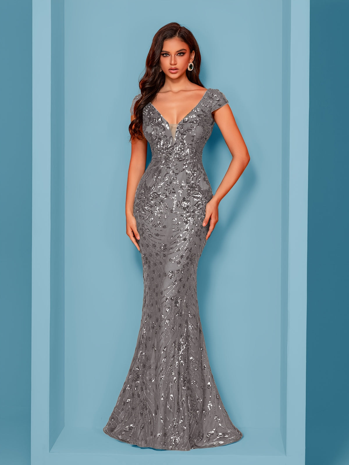 Elegant Beaded Mature Sleeveless Fishtail Dress Summer Party Dinner Formal High-end Luxury Bridesmaid Dresses V-Neck Wedding Mom Dress Sexy Tank Long Skirt - Grey