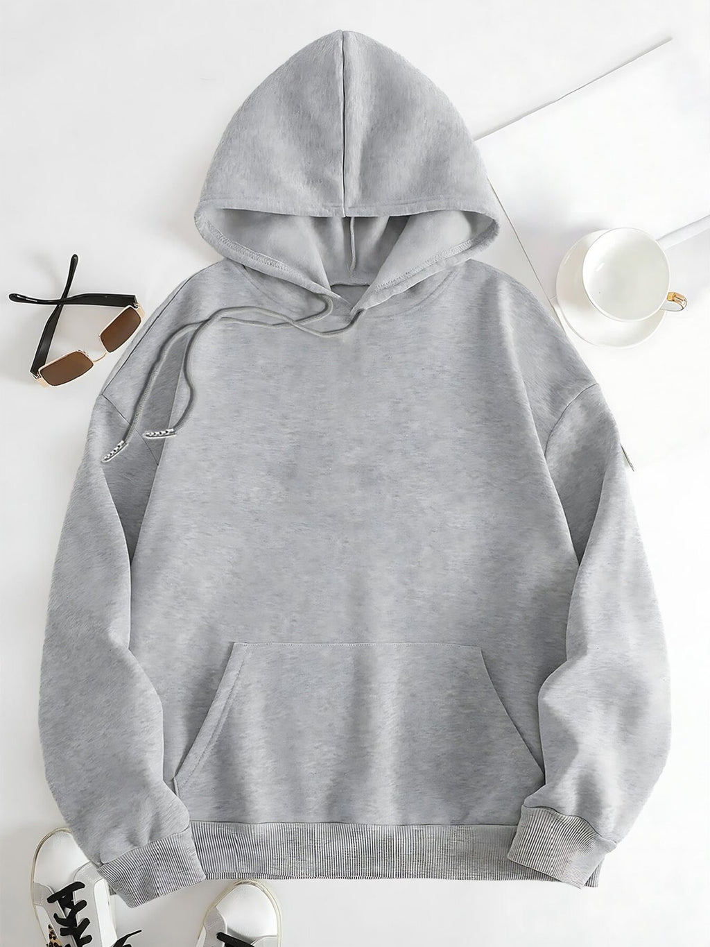 Women's Back Print Hooded Sweatshirt with Back Design - All-Season Casual Sweater, Relaxed Fit Machine Washable Sweaters with Hood, Cozy Sweaters for Women (Geometric/Text/Number/Graphic Prints) - Light Grey