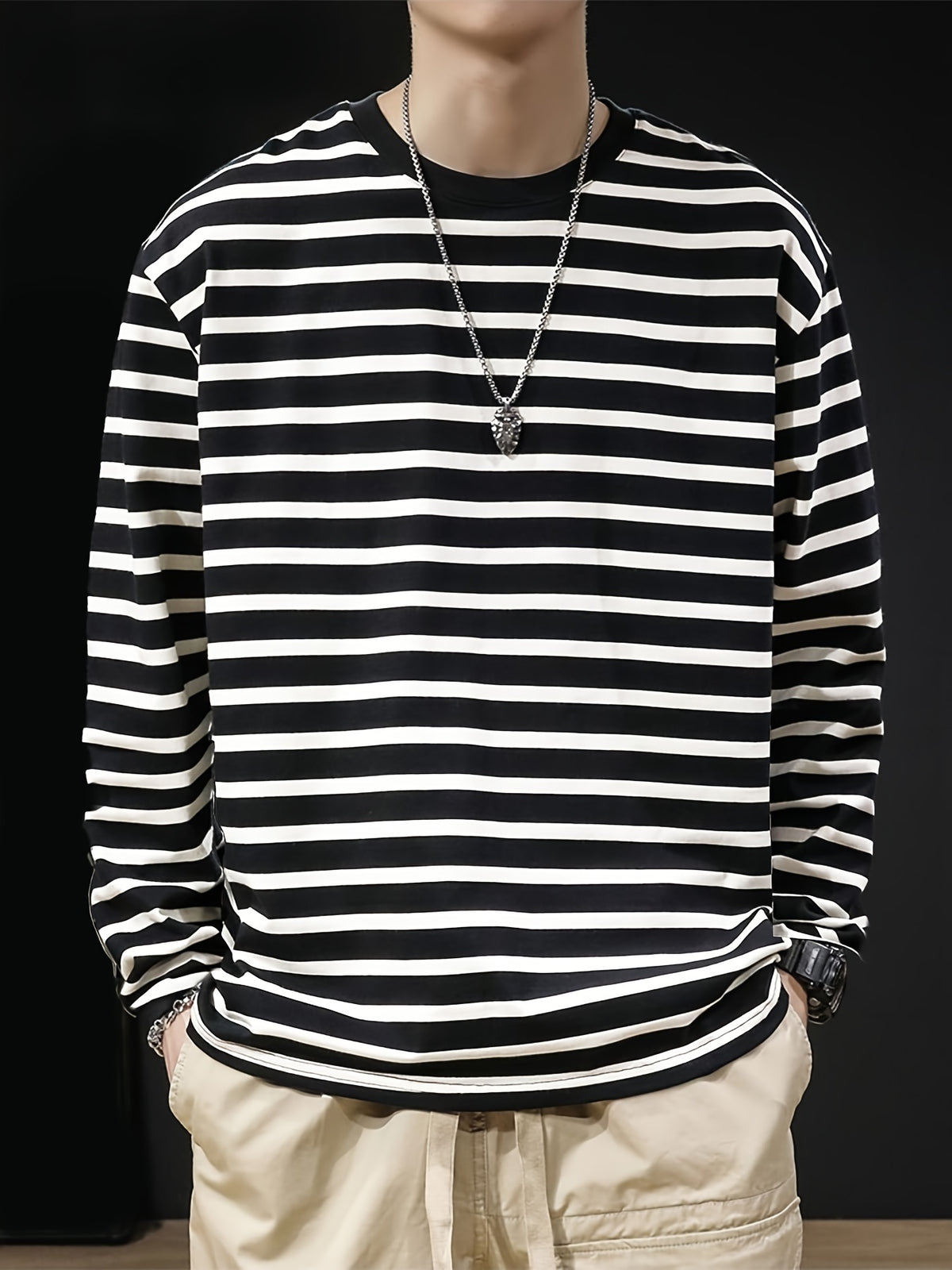 Men'S Round Neck Long Sleeve T-Shirt, Spring/Autumn Casual Trendy Fashion, Suitable for Daily Commute And Outdoor Wear [Printed Design - Not Textured] - Mixed colors