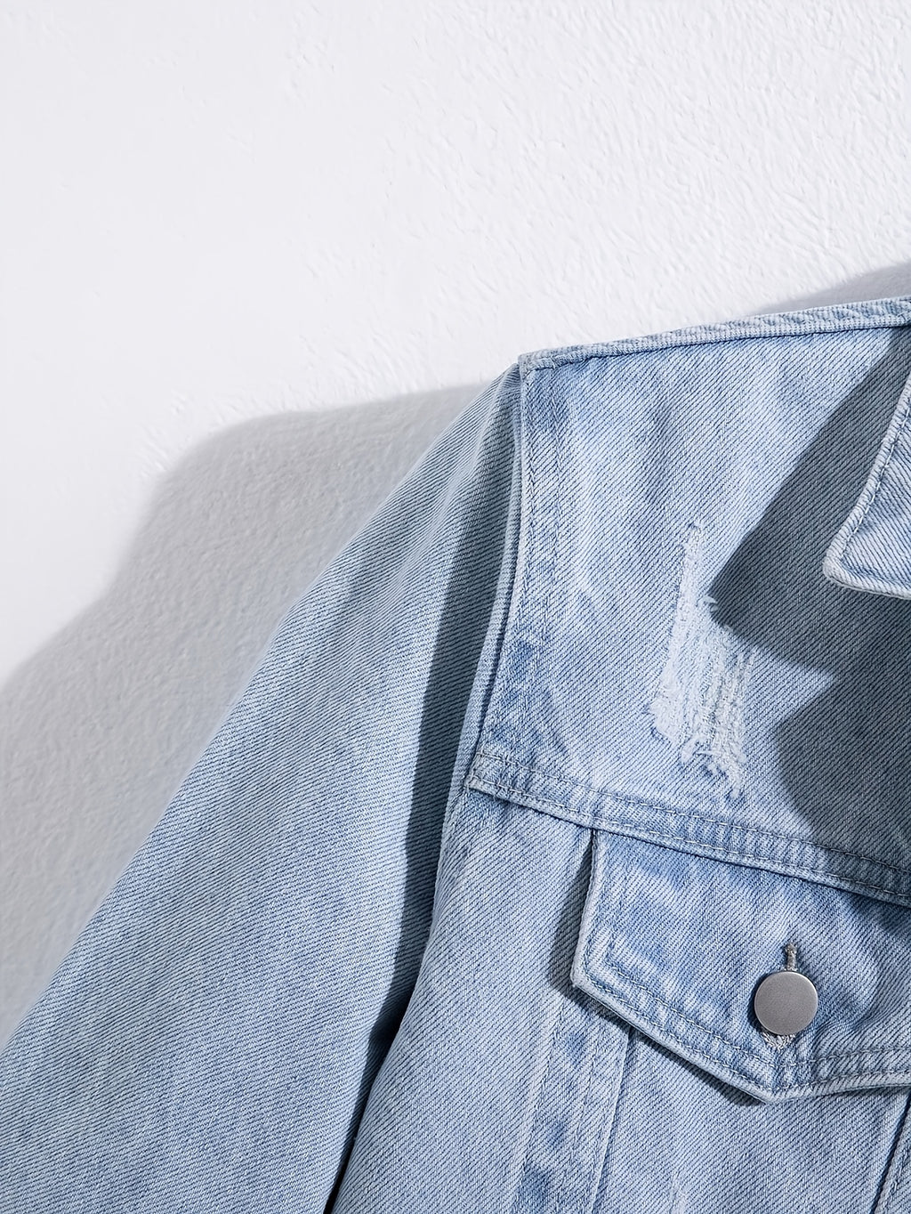 Men's Denim Jacket, Trendy Brand, Ripped, European and American Street Style, Loose Fit, Vintage Style,  Versatile Light-Colored Jacket - Bright Steel Blue