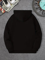 Minimalist Style Boston Letter Print Men'S Hooded Sweatshirt Regular Fit, Casual Long Sleeve Pullover - Black
