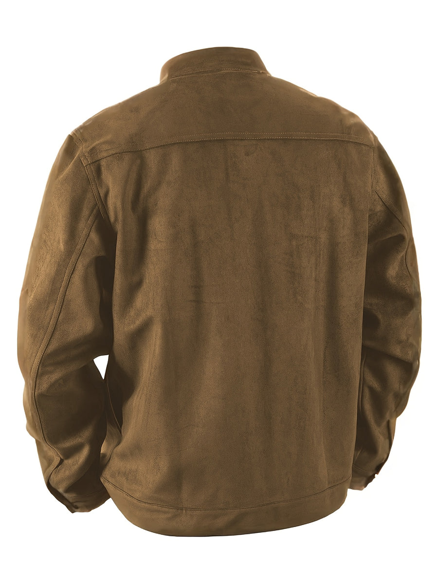 Men'S Casual Jacket with Pockets, Versatile Long-Sleeved Stand Collar Button Coat, Transitional Outerwear - 【Brown】