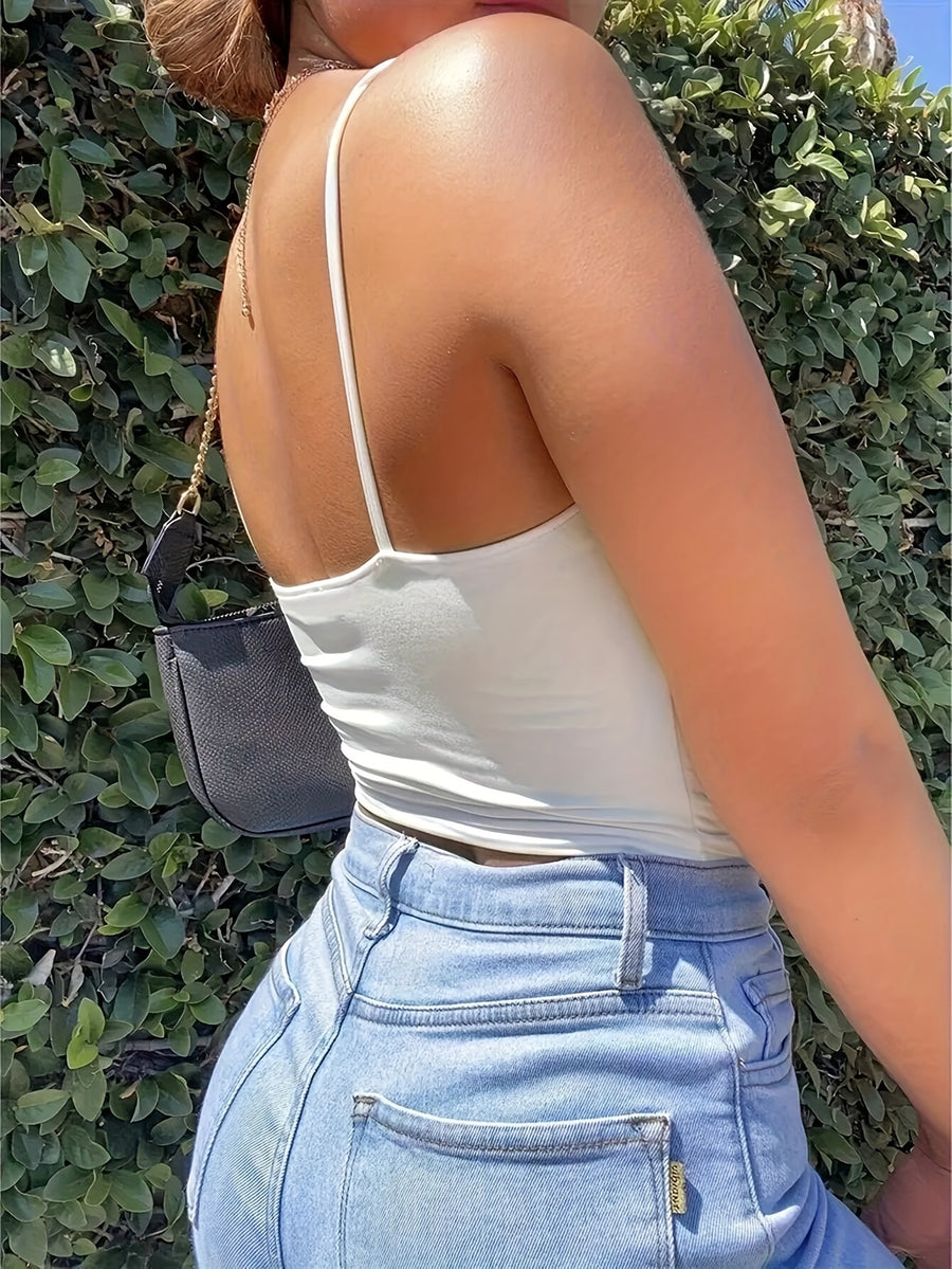 Women'S Strappy Ruched Cami Top - White