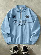 THE STEADY Men'S Half-Zip Fashion Waffle Texture Autumn Winter Casual Athletic POLO Shirt, Street Style Versatile Trendy Long Sleeve Top - Sky Blue