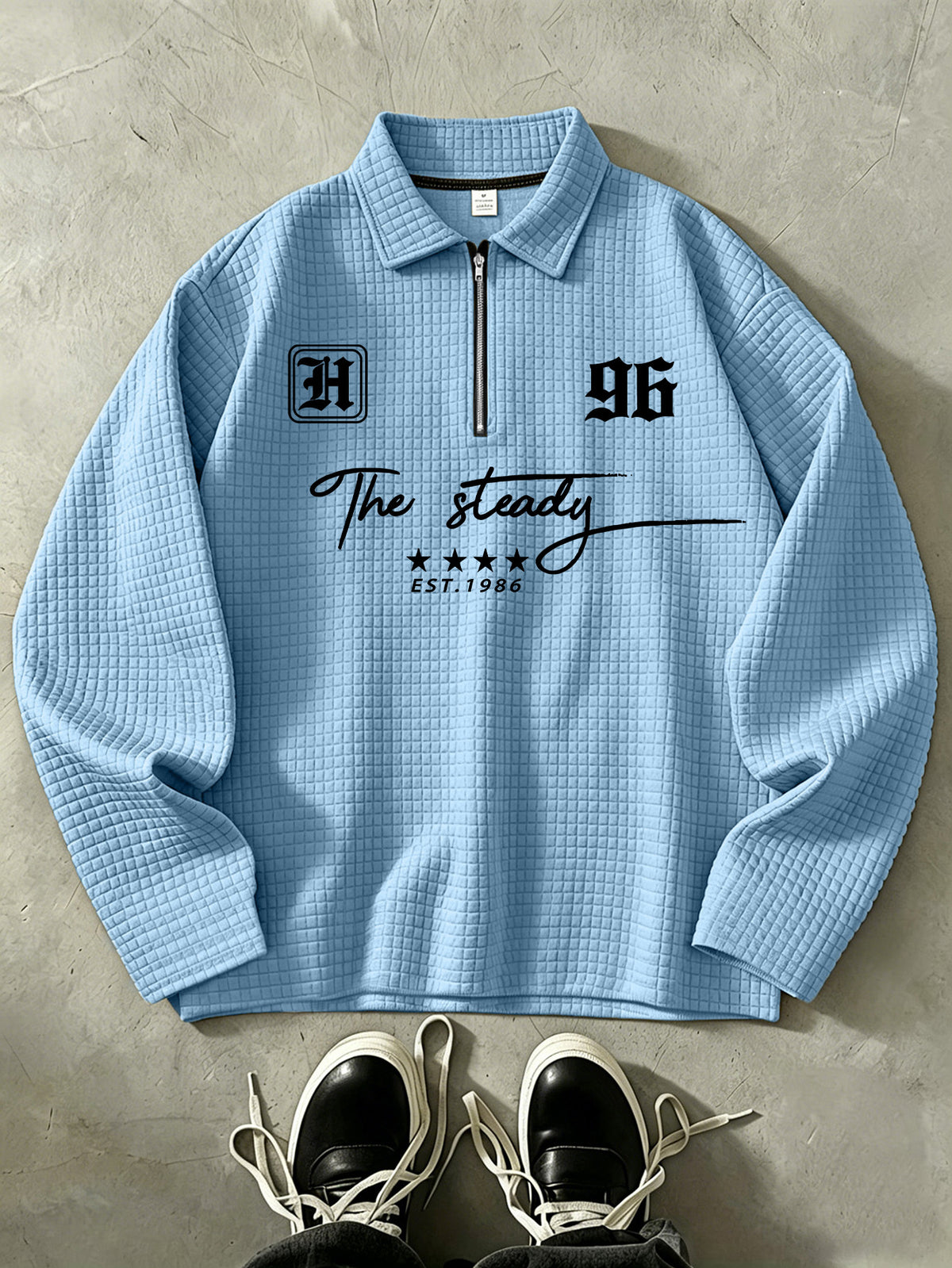 THE STEADY Men'S Half-Zip Fashion Waffle Texture Autumn Winter Casual Athletic POLO Shirt, Street Style Versatile Trendy Long Sleeve Top - Sky Blue