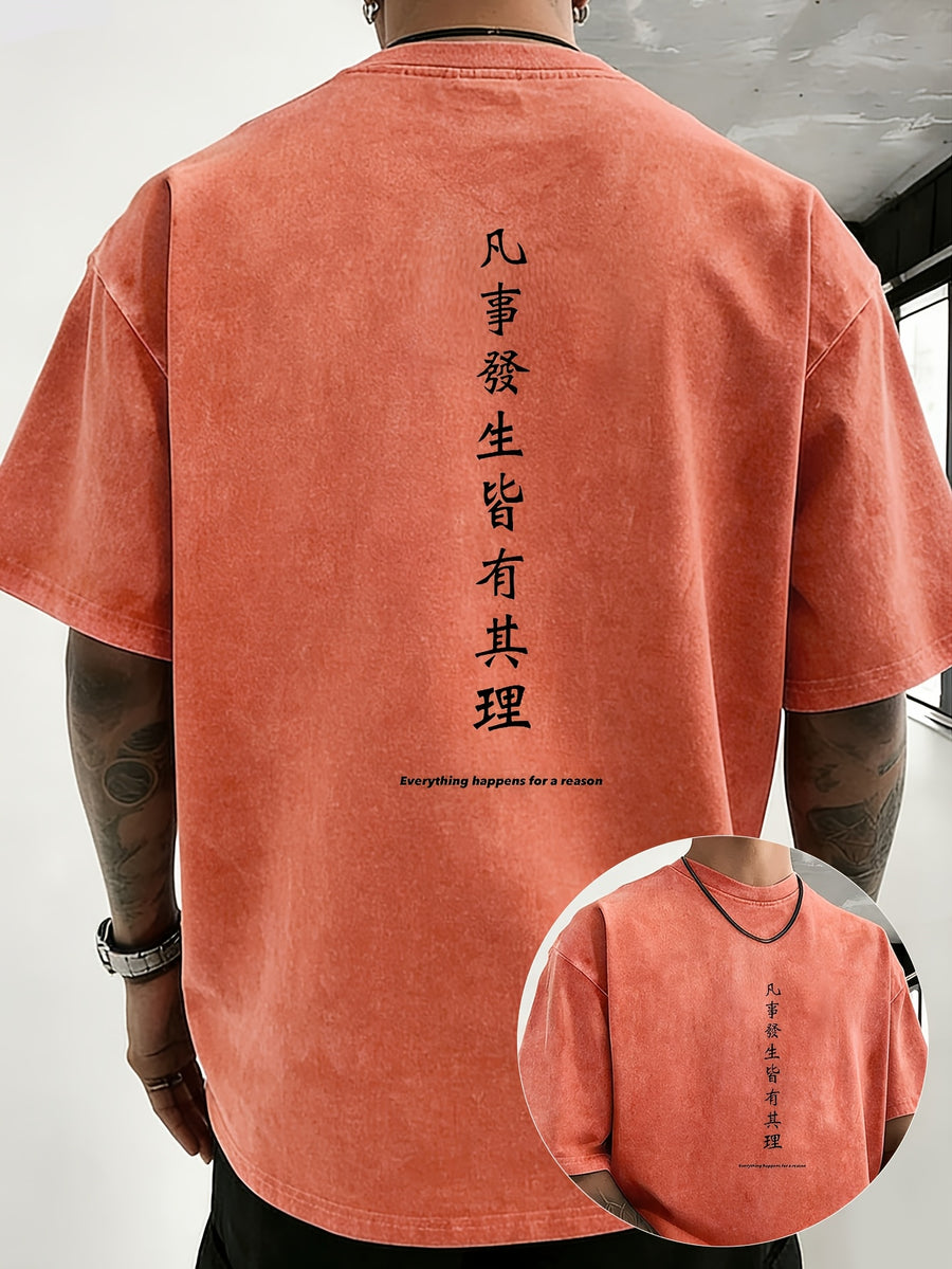 Drop Shoulder Retro Washed Double-Sided Print T-Shirt, Exclusive to Fashionable People, Loose And Comfortable High-Quality Pure Short Sleeves, a Must-Have Top for Street Fashion - Orange-Red