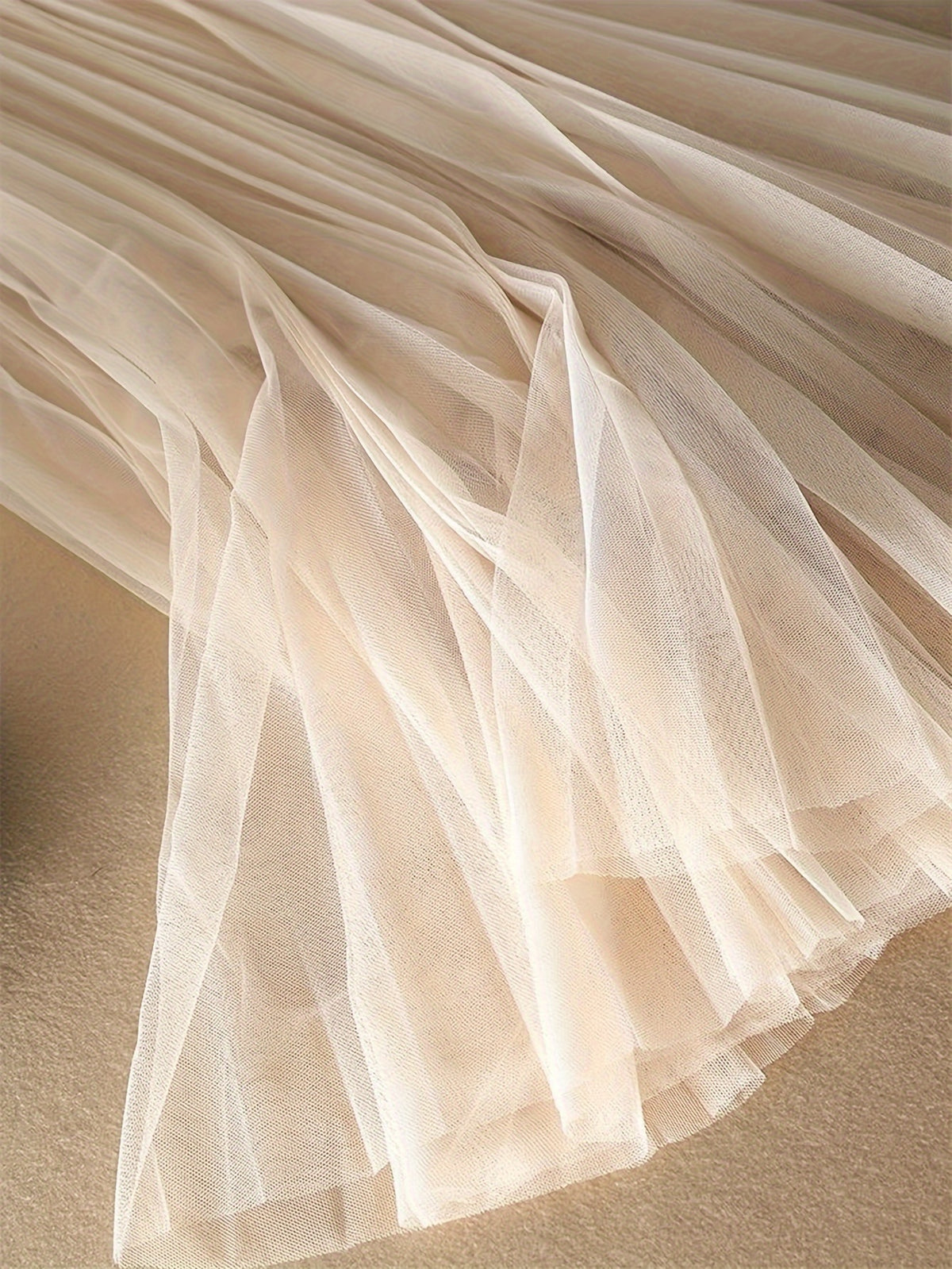 Mesh Skirt Women'S Spring And Autumn Korean Style Temperament A-Line Covering Hip Pleated Skirt Drape Small Person Yarn Skirt - Apricot
