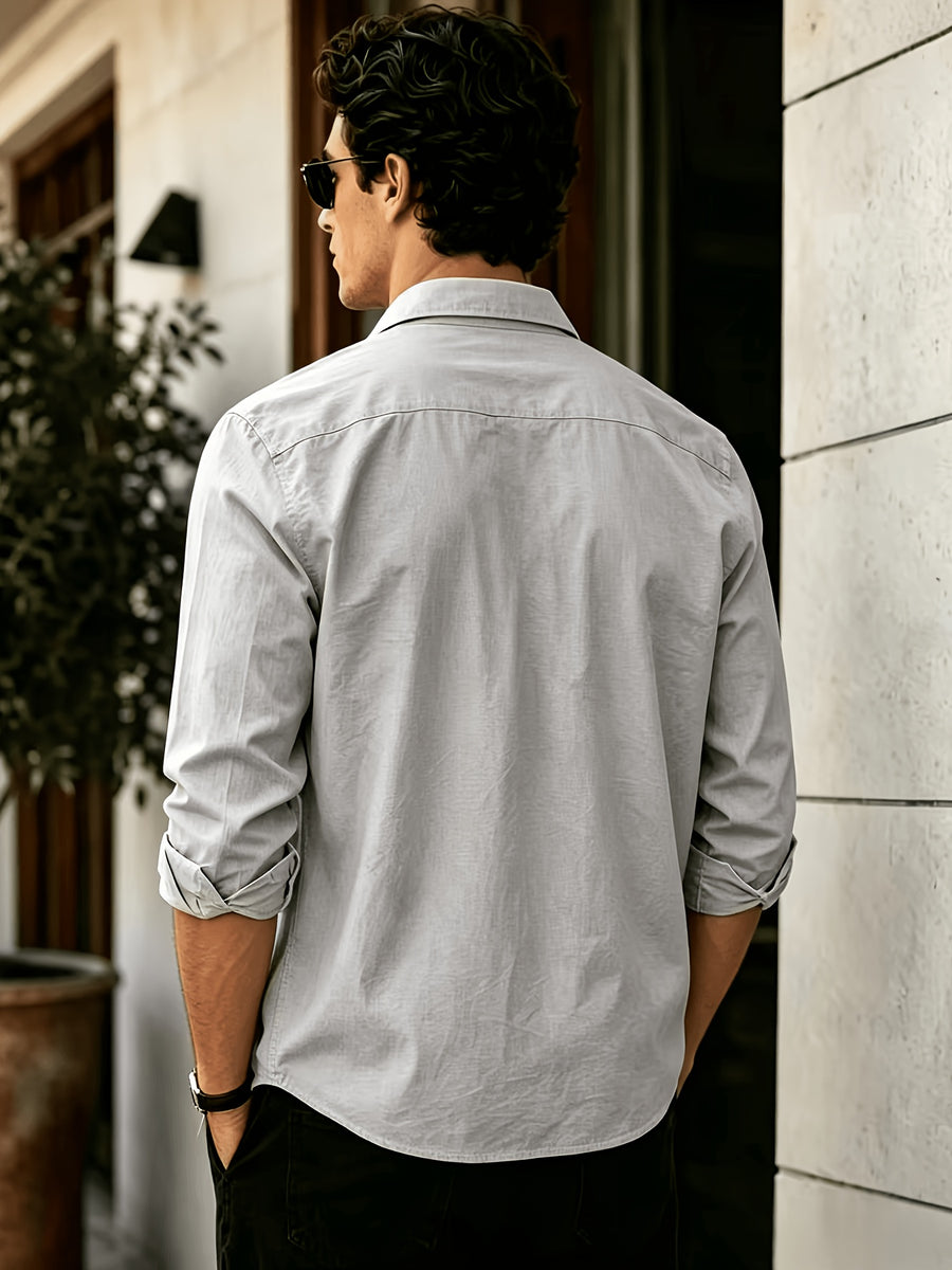 Men'S Long Sleeve Casual Shirt for Summer, Lightweight, Breathable And Comfortable. Slim-Fit And Versatile with Relaxed Cut, Ideal for Daily Commuting And Travel Outfits. (Shirt solely) - Grey