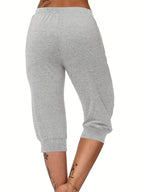 Summer Women'S Golden Geometric Pattern Letter Print Ankle-Cinching Sweatpants, High-Waist Drawstring Casual Bermuda Shorts - Light Grey