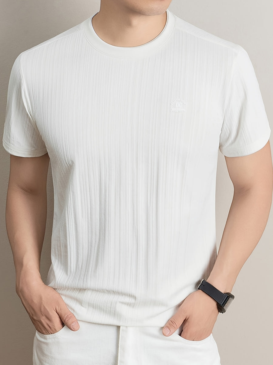 Summer New Men'S T-Shirt, Fashionable Trendy Faux Two-Piece Round Neck Short Sleeve T-Shirt for Men, Business Casual Mid-Age Men'S Solid Color Top, Suitable for Daily Work Scenarios, Men'S Gift - White