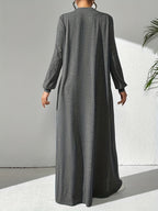 Women'S Casual Solid Color Arabian Style Dress, Spring/Autumn Season, Easy Long Sleeve Dress, Perfect for Beach/Casual/Vacation/Home Wear/Daily Wear - Graphite Color