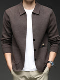 Spring/Autumn New Style Men's Knitted Cardigan Jacket, Soft and Skin-Friendly, for Commuting and Casual Outerwear - Coffee Color
