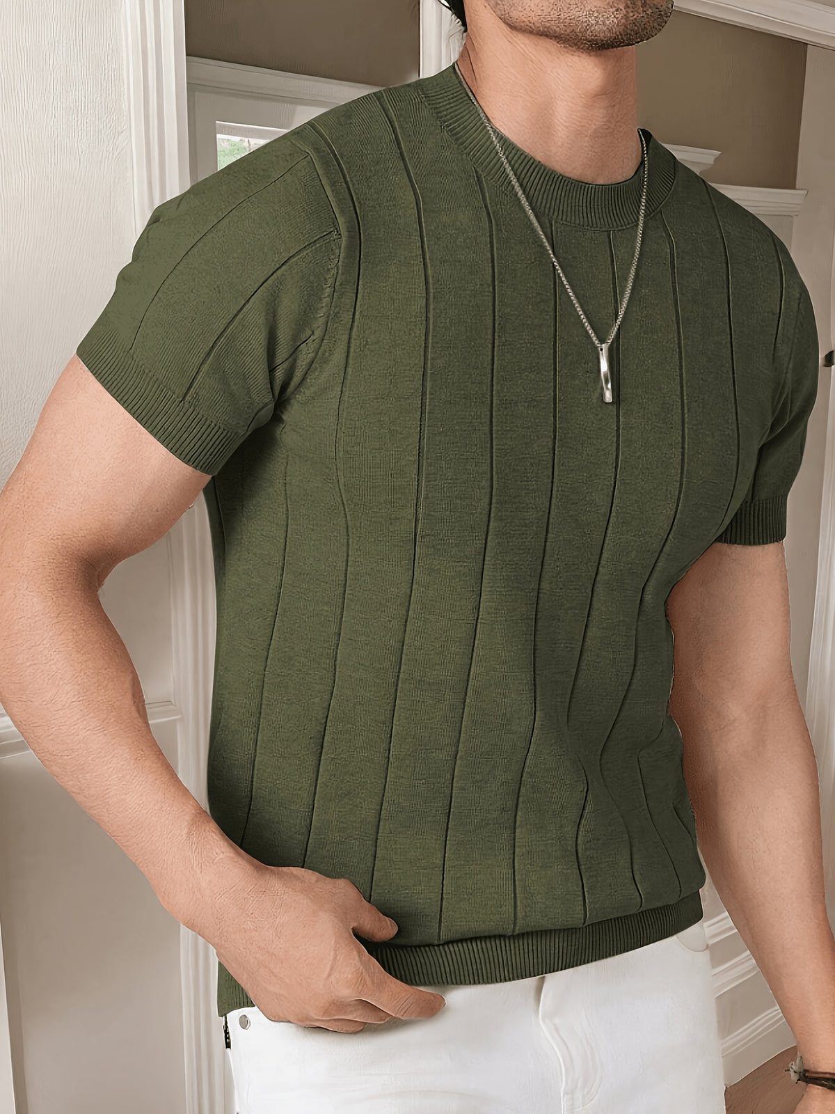 Men's Solid Rib-knit Top - fern green