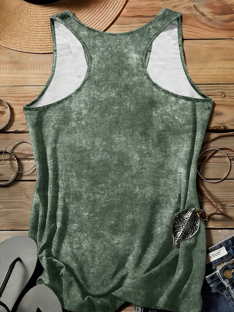 A Series of Arabic Numerals, a Comfortable And Casual Tank Top with a Full Print of The Letter '26', Suitable for Travel, Leisure, And Outdoor Street Scenes - Ocean Green
