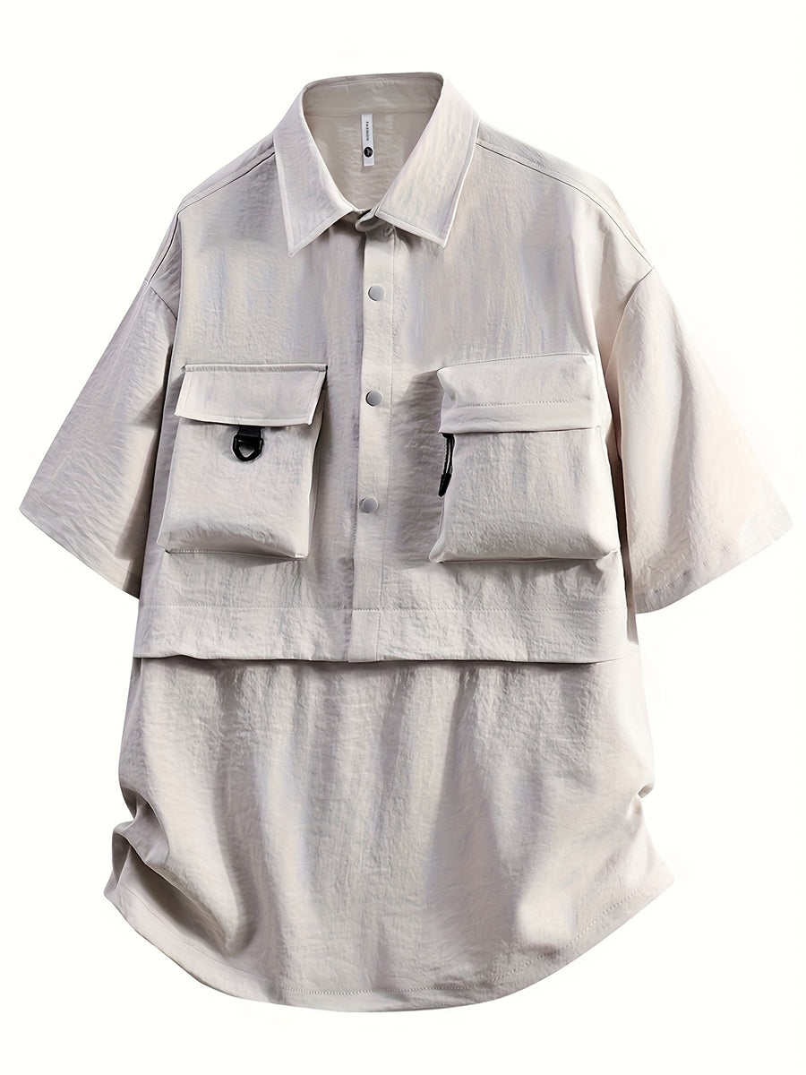 Men's Casual Summer Short-sleeve Shirt, Trendy and Stylish Loose Fit, Versatile Sport and Outdoor Shirt, Lightweight Breathable Cool Men's Shirt for Summer - Khaki