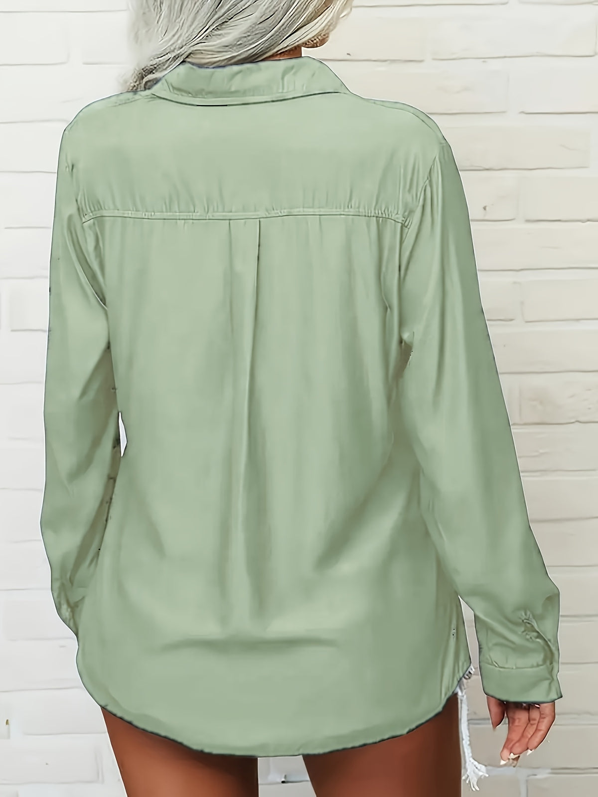 Women'S Double Bag Cover Blanket-Breasted Button Lapel Shirt, Soft Fabric Comfortable Cool Elegant Style Daily Style Casual Style Spring And Summer Style Summer Style - Light Green