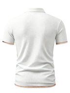 A06-4376VW Men's Popular Waffle Knit Polo Shirt, Textured Short Sleeve Casual Golf Shirt, Breathable Summer Top, Fashionable Golf T-Shirt, Suitable for Office / Vacation / Outdoor Use, Father's Day Gift - White