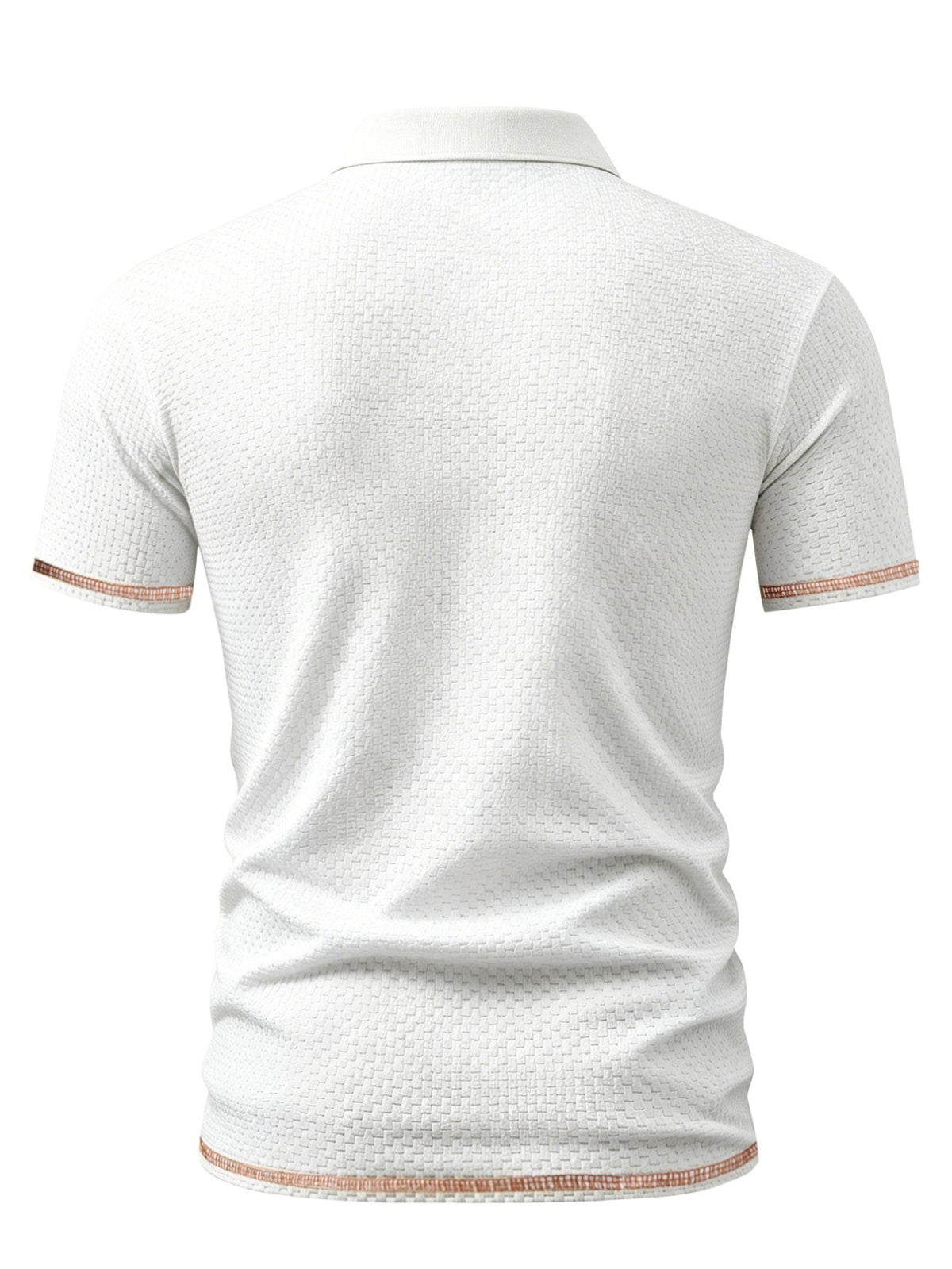 A06-4376VW Men's Popular Waffle Knit Polo Shirt, Textured Short Sleeve Casual Golf Shirt, Breathable Summer Top, Fashionable Golf T-Shirt, Suitable for Office / Vacation / Outdoor Use, Father's Day Gift - White