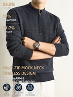 Men'S Half-Zip Knit Sweater, Classic Stand Collar And Textured Pattern, Thickened Warm Pullover in a Refined Timeless Style for Casual, Work, Hiking, Camping, Fishing, And Outdoor Wear - Dark Green