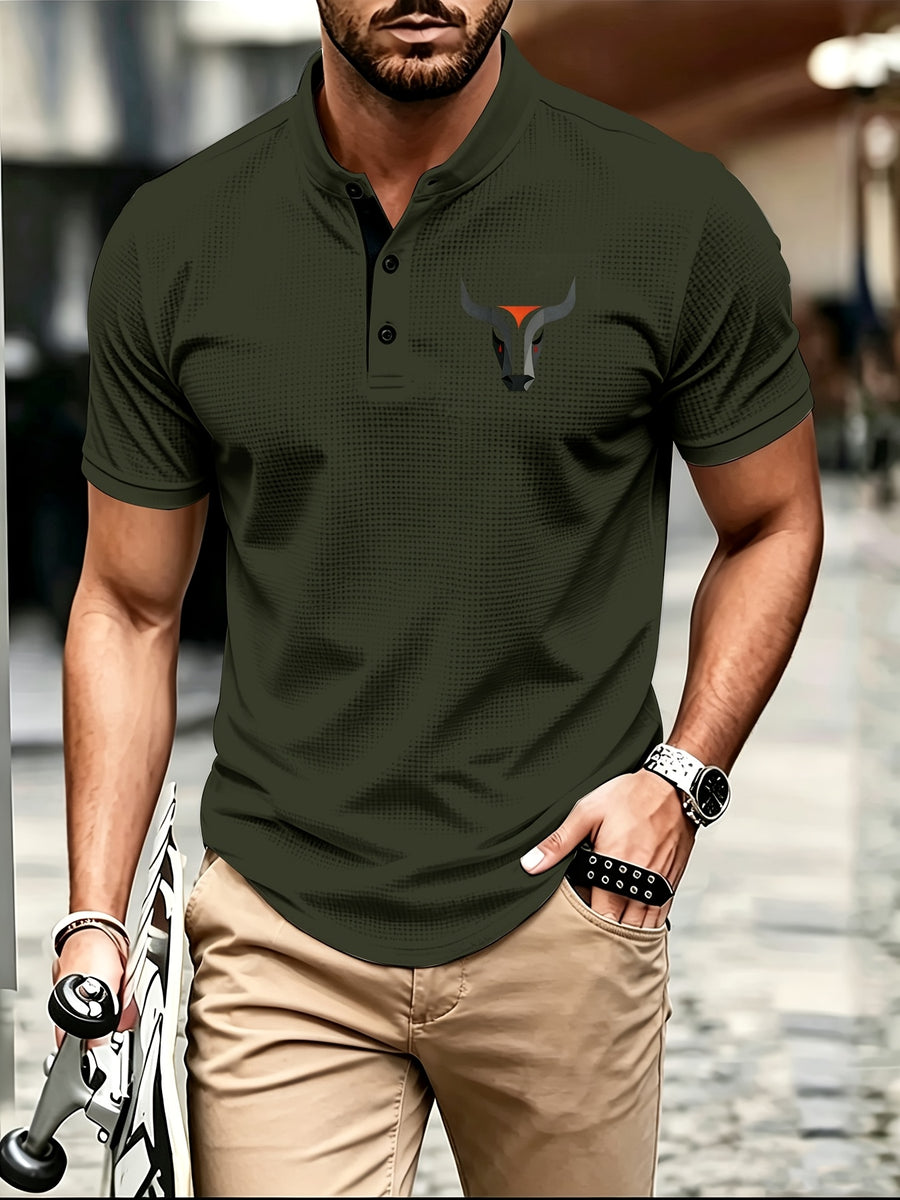 Summer Casual Fashion Men's Short-Sleeve Henley T-Shirt, Outdoor Leisure Work Running Comfortable European and American Trendy Versatile Men's Casual Shirt, Minimalist Outdoor Breathable Training Casual Men's Versatile Polo Shirt - Dark Green
