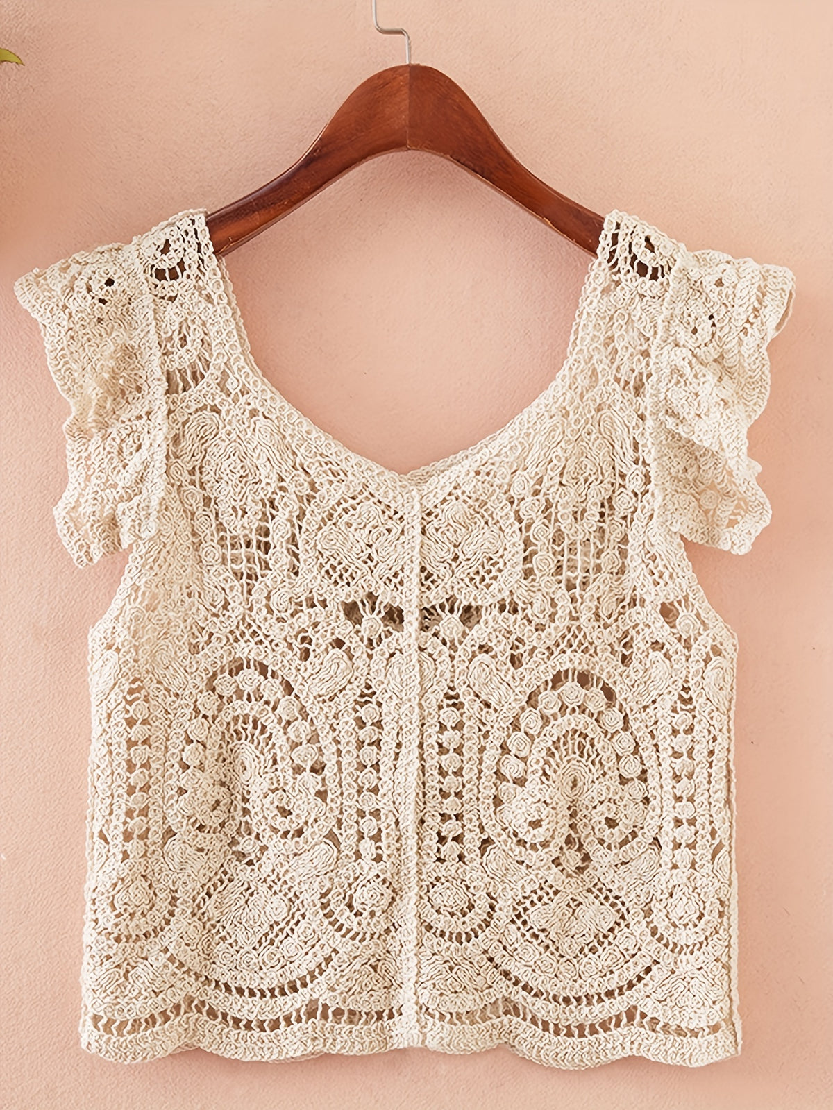 Korean Style Spring Summer New Women'S Sexy Low-Neck Round Neck Lace Trim Crochet Hollow Short Sleeve Sweater Hollow Short Sleeve Cardigan Top - Off-white