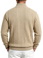 Whale Crossing OBM Men's Spring, Autumn, Winter Classic Fashion Italian Milanese Label Knitted Cable Knit Stand Collar Sweatshirt - Khaki