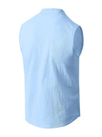 Men's Fashionable Casual Lightweight Breathable Sleeveless Henley Shirt - Summer Casual and Business Casual Vest - with Button- Collar - Suitable for Outdoor Activities, Beach, and Seaside - Regular Fit Men's Apparel Gift - Light Blue
