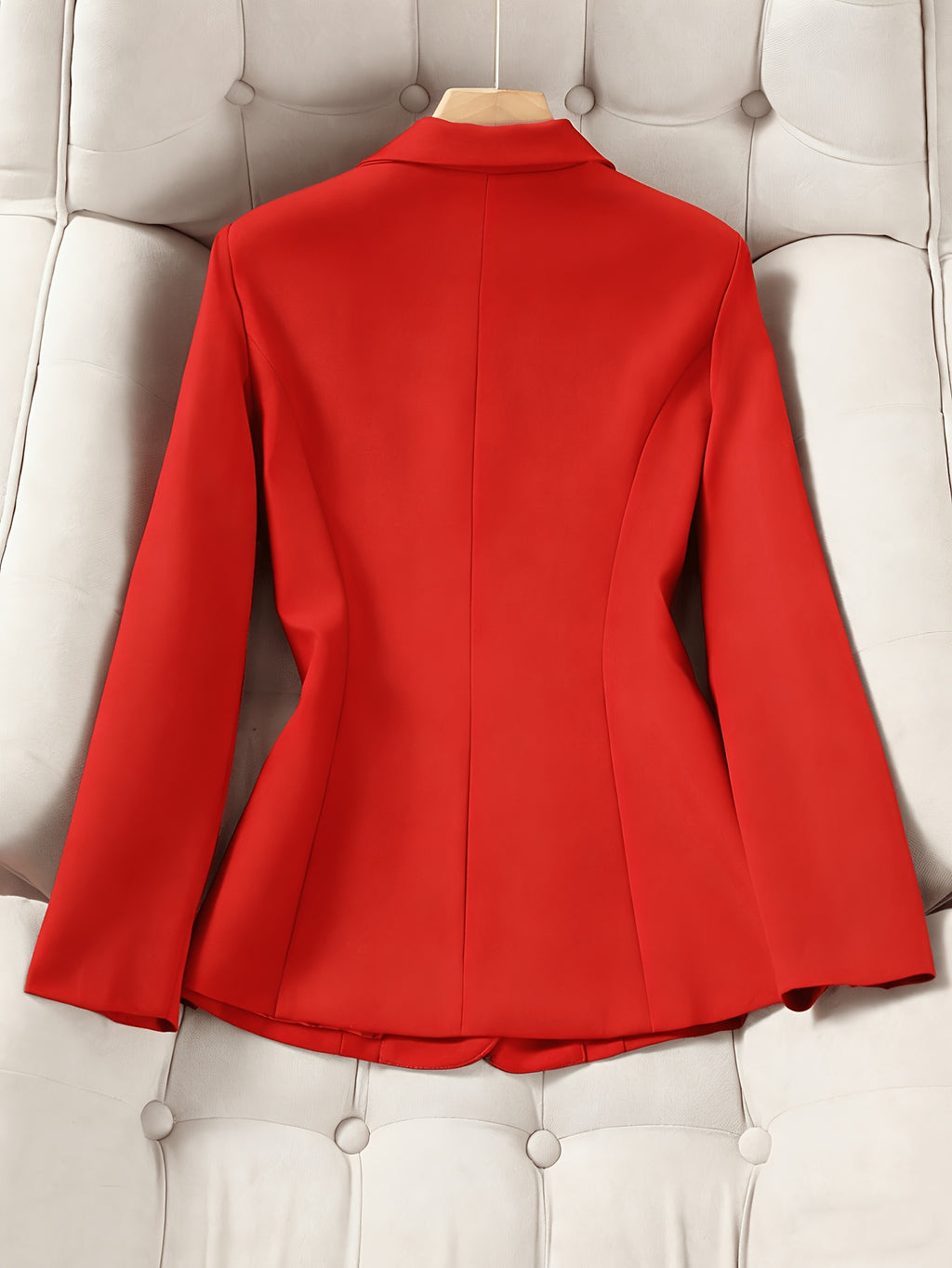New Elegant Long-Sleeve Blazer for Spring, Autumn, and Winter - Waist-Defining Office Casual Versatile Jacket with Pockets - Red