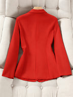New Elegant Long-Sleeve Blazer for Spring, Autumn, and Winter - Waist-Defining Office Casual Versatile Jacket with Pockets - Red